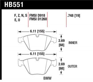 Hawk Performance Blue 9012 Brake Pad Sets HB551E.748